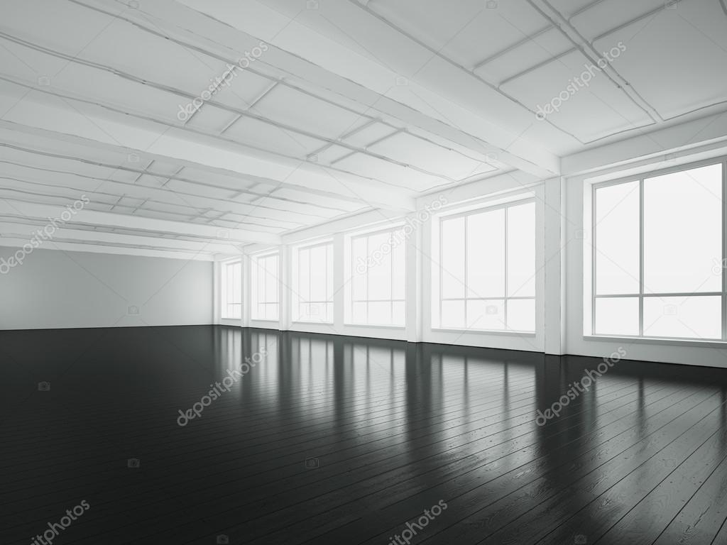Empty loft interior with black floor. 3d rendering