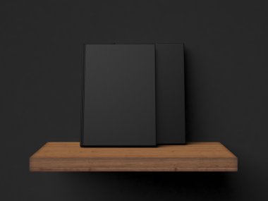 İki boş kitap bir ahşap raf. 3D render