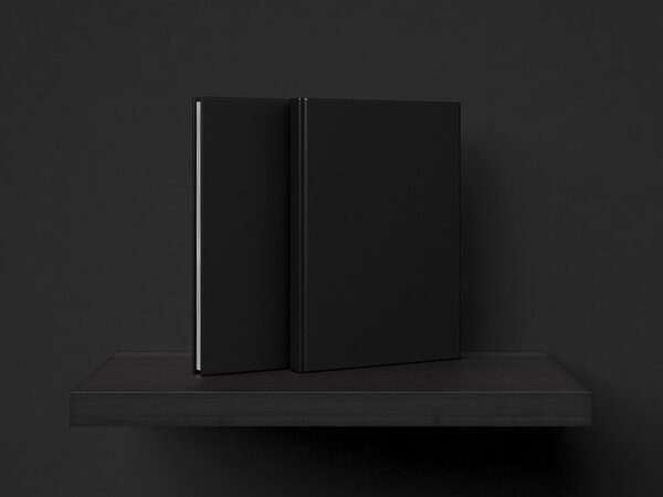 blank black books on a shelf. 3d rendering