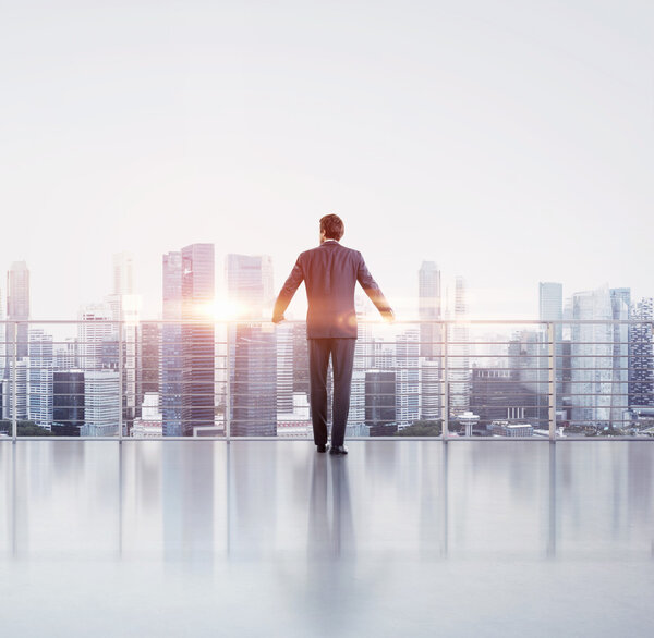 Businessman standing on a roof