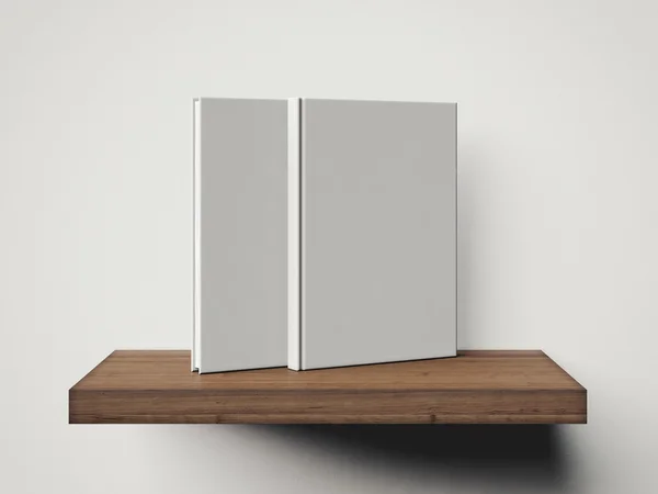 Two white book on a brown shelf. 3d rendering — Stock Photo, Image