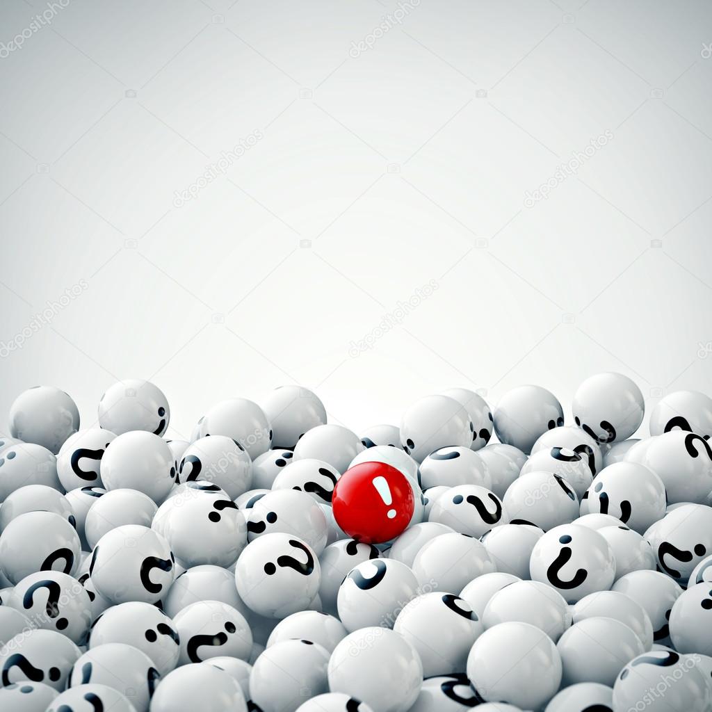 many gray balls with question marks. 3d rendering