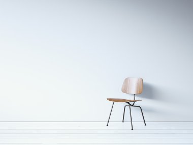 beyaz duvar Vintage sandalyeye. 3D render