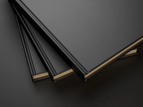 Három könyv fekete üres fedéllel. 3D render — Stock Fotó