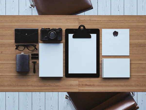 Set of blanc retro elements on the  table. 3d render — Stock Photo, Image