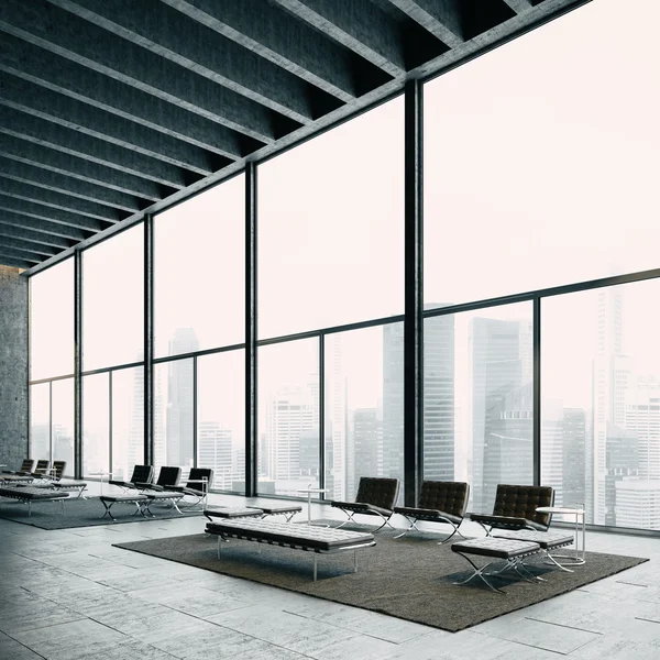Zona lounge moderna con grandi finestre — Foto Stock