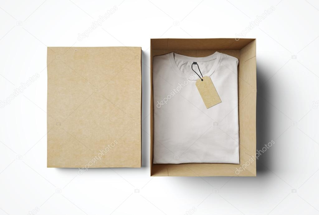 Empty box and white tshirt with label