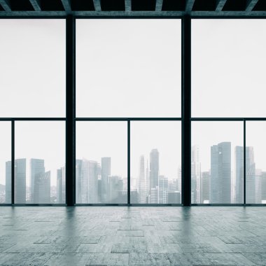 Panoramik pencerelere loft ve cocrete duvar