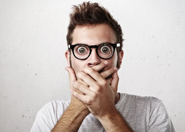 Close-up portrait of a shocked man — Stock Photo, Image