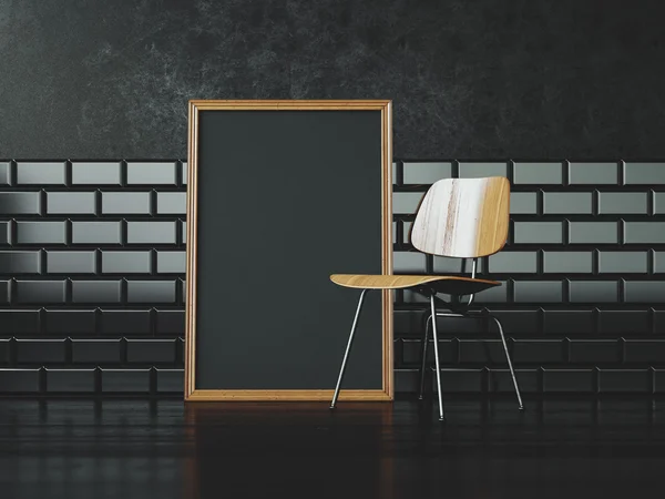 Black poster frame near the chair — Stock Photo, Image