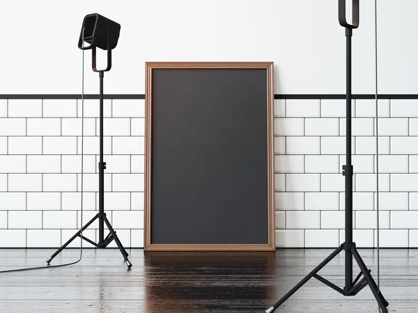 Black poster on the floor and two lamps — Stock Photo, Image