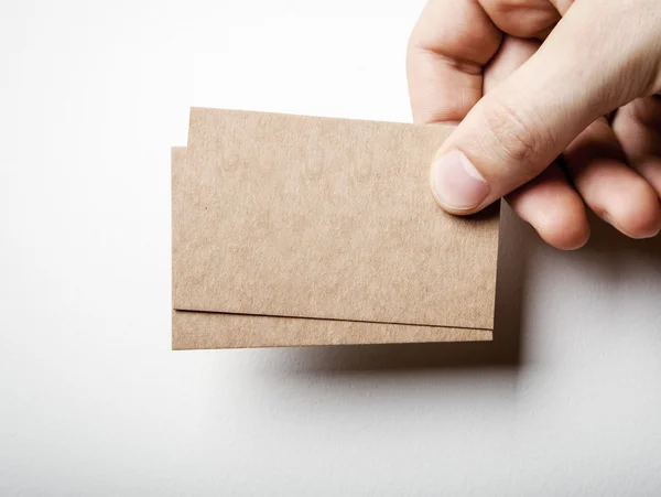 Two business cards and male hand — Stock Photo, Image