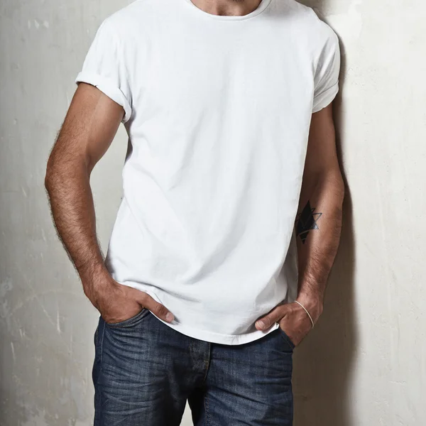 Muscular guy wearing white t-shirt