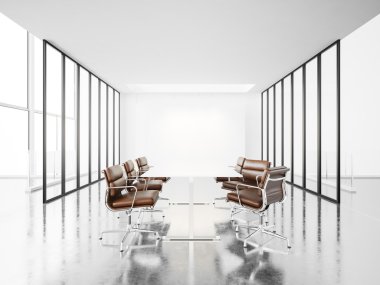 Toplantı Salonu panoramik pencerelere beyaz. 3D render