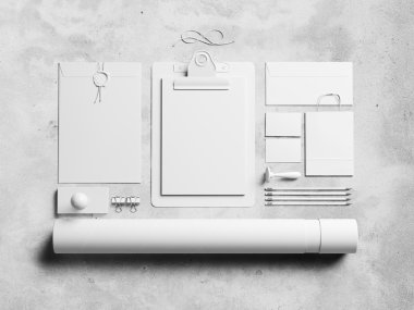 Mockup beton zemin üzerine boş klasik öğeleri. 3D render