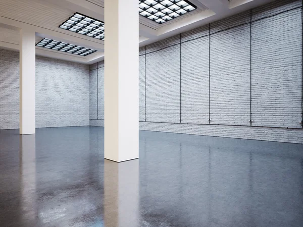 Um monte de galeria vazia, tijolos brancos. Renderização 3d — Fotografia de Stock