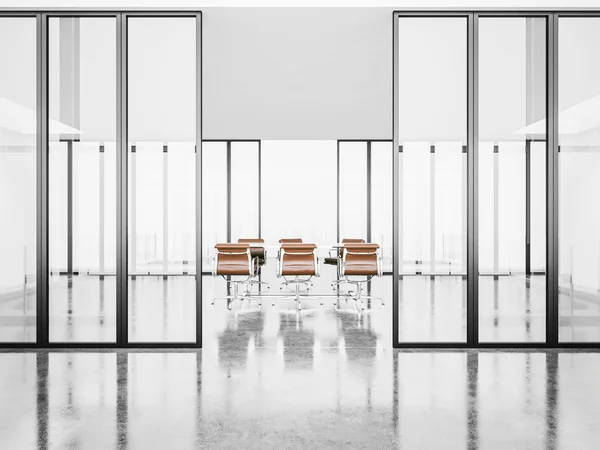 Sala de reuniones vacía blanca con puertas de cristal. 3d renderizar — Foto de Stock