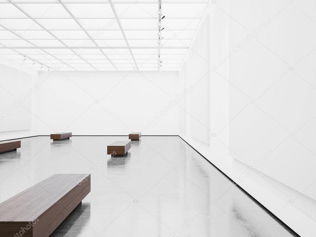 Download Mockup Of Empty Gallery Interior With White Canvas 3d Render Stock Photo C Kantver 85128762 PSD Mockup Templates