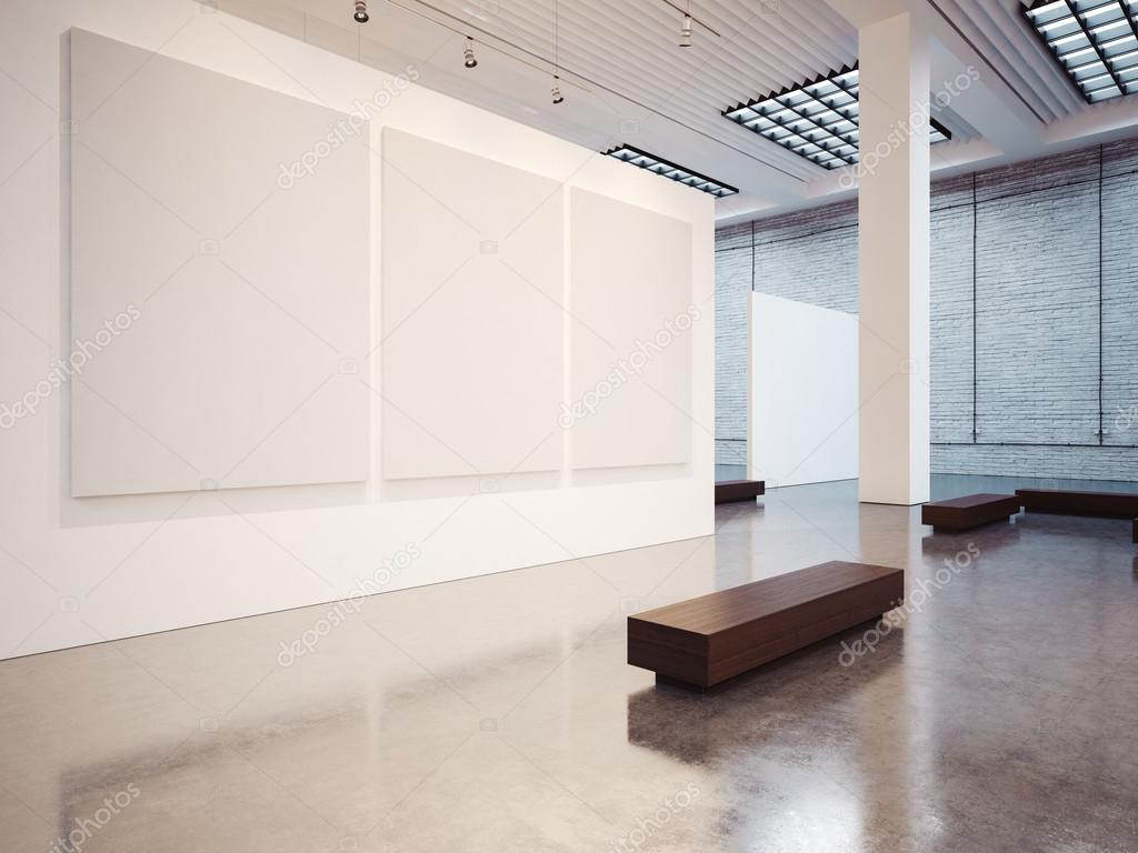 Download Mockup Of Empty Gallery With Bench 3d Render Stock Photo Image By C Kantver 85128956