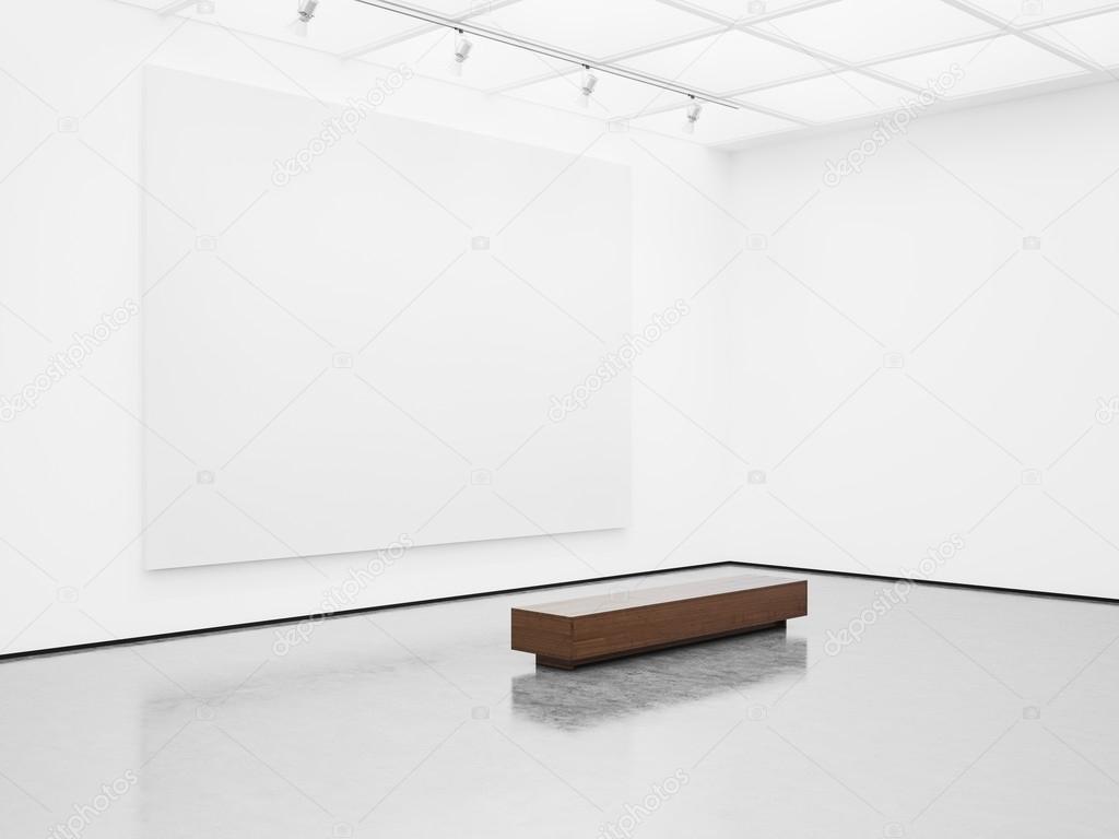 Mock up of empty gallery interior with white canvas. 3d render