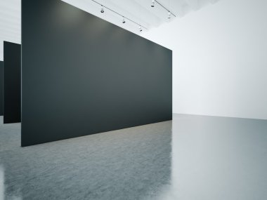 Siyah tuval ile boş Galerisi iç. 3D render