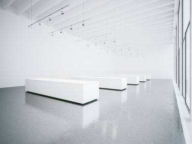 Boş açık alan Galeri iç. 3D render