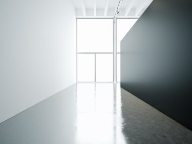 Expo Galerisi iç siyah duvarlı. 3D render