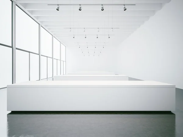 Open space white gallery interior. 3d render — Stock Photo, Image