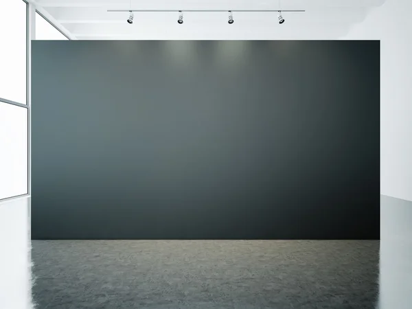 Empty gallery interior with black canvas. 3d render — Stock Photo, Image