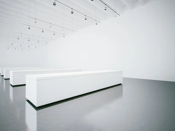 White gallery interior with empty walls. 3d render — Stock Photo, Image