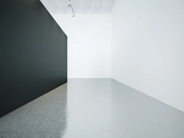 Interior vacío en galería con lienzo negro. 3d renderizar —  Fotos de Stock