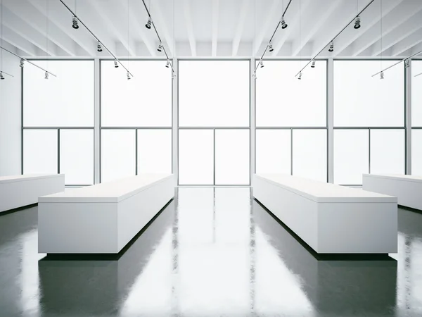 Empty and light white gallery interior. 3d render — Stock Photo, Image