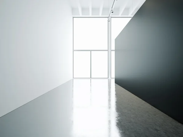 Expo galeria interior com paredes pretas. Renderização 3d — Fotografia de Stock