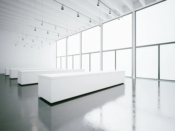 Interno bianco e bianco della galleria. rendering 3d — Foto Stock