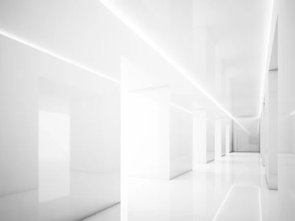 Interior branco no escritório moderno. Luzes e espaço. Renderização 3d — Fotografia de Stock