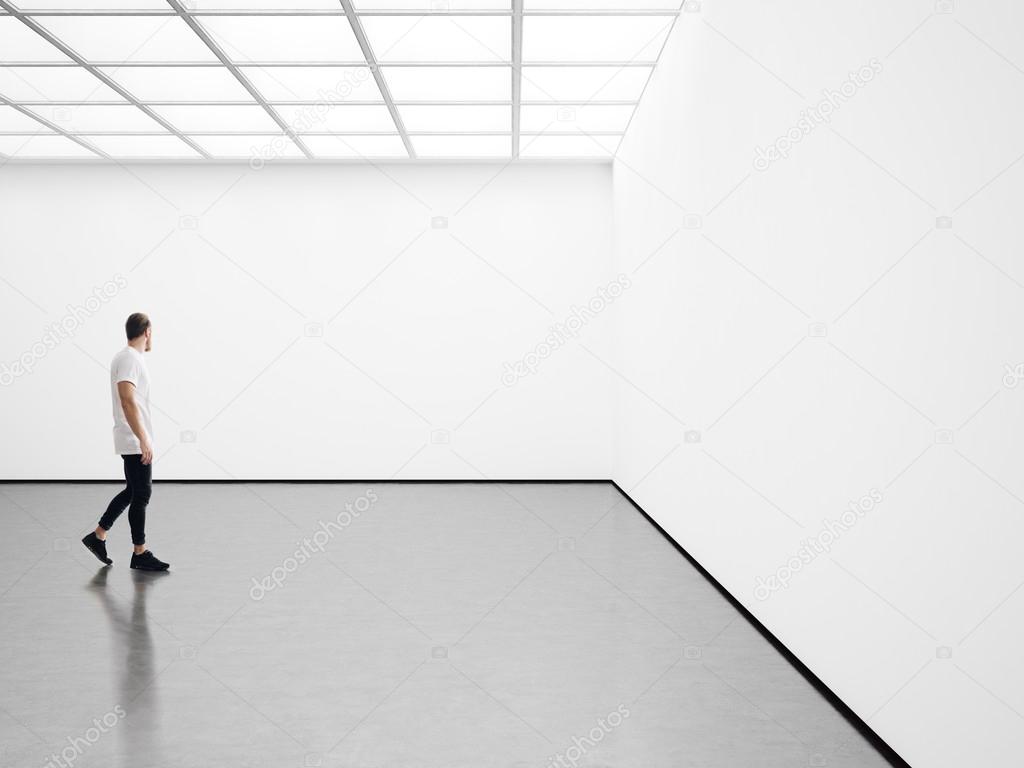 White interior and young man