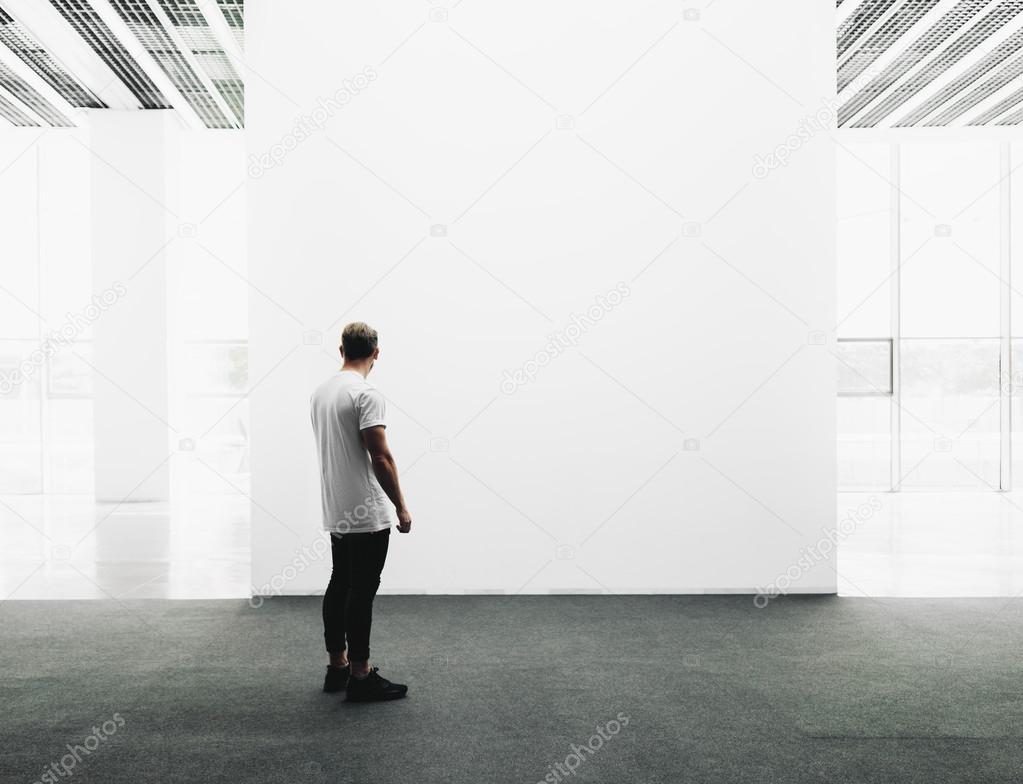 man walks on the exhibition hall