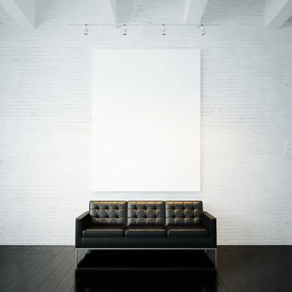 Photo of empty canvas on the white wall background. 3d render — Φωτογραφία Αρχείου