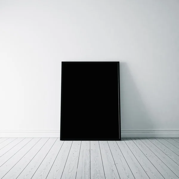 Photo of black poster on the white floor. 3d rendering — Φωτογραφία Αρχείου