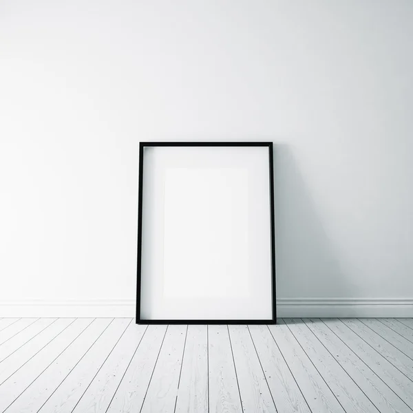 Photo of empty frame on the white floor. Vertical. 3d render — Zdjęcie stockowe