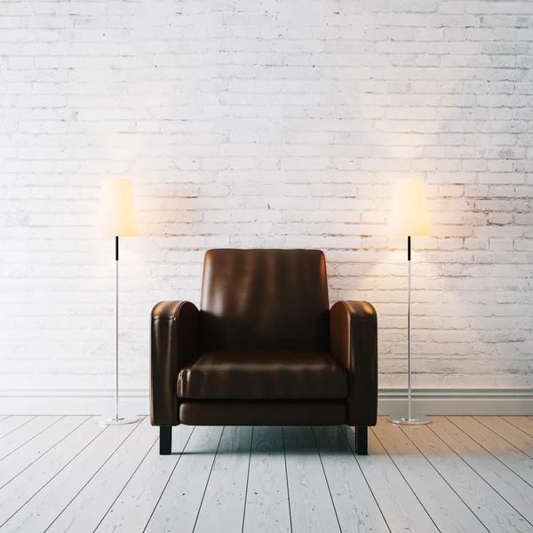 Photo of armchair at the white wall on background. 3d rendering — Stock Photo, Image