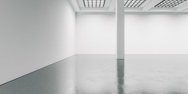 Boş ve geniş iç beton zemin ile. 3D render