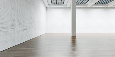 Boş expo Galeri ve sütunları Merkezi. Geniş. 3D render