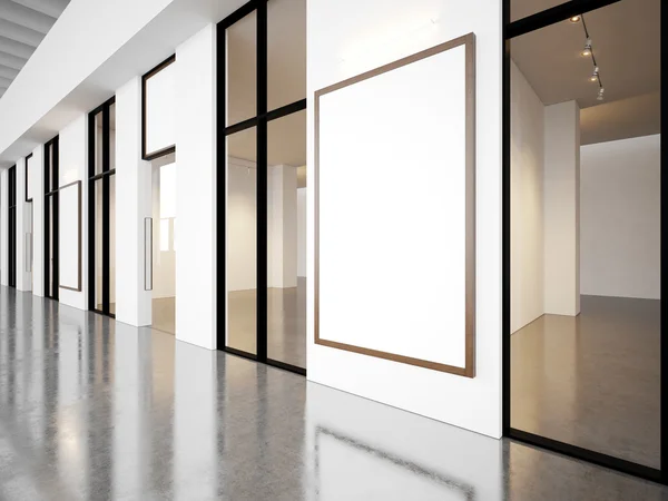 Empty rooms in contemporary gallery with blank frames. 3d render — Stock Photo, Image