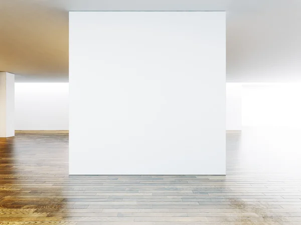 Άσπρο Μουσείο εσωτερικό με ξύλινο πάτωμα. 3D καθιστούν — Φωτογραφία Αρχείου