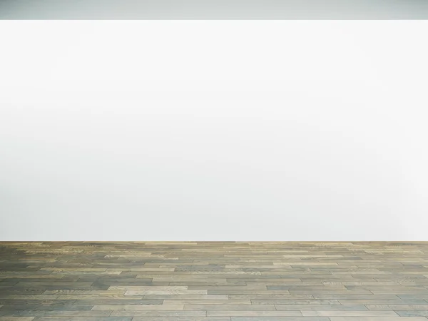 Białe ściany w Muzeum wnętrz z drewnianą podłogą. renderowania 3D — Zdjęcie stockowe