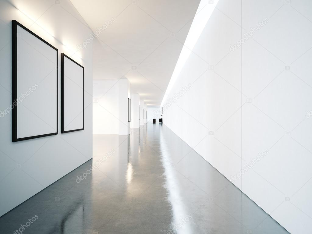Empty space of contemporary gallery with blank frames. 3d render