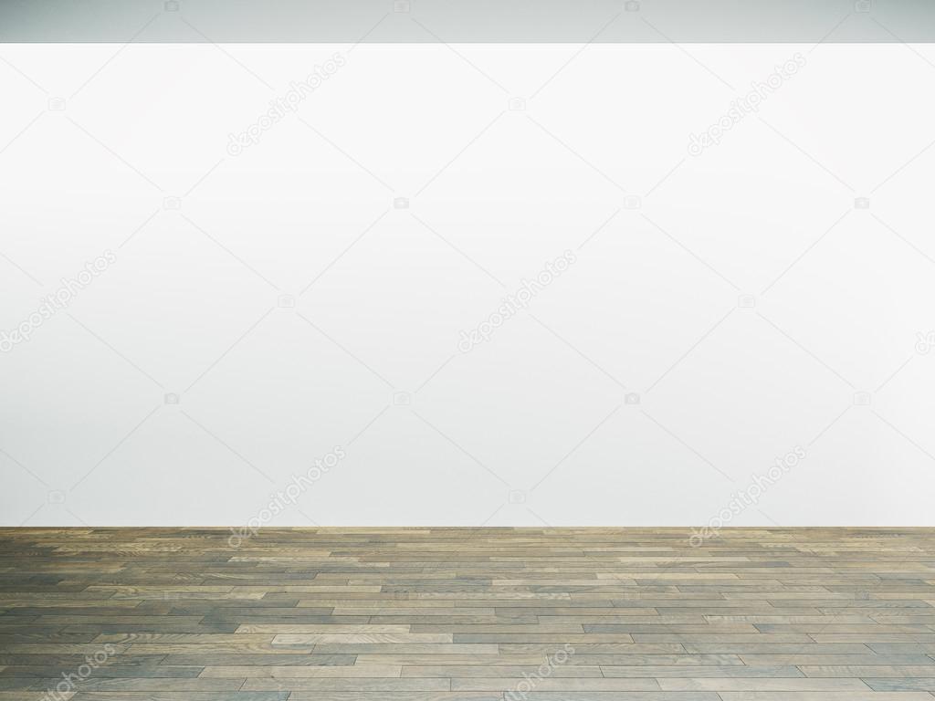 White wall in museum interior with wooden floor. 3d render