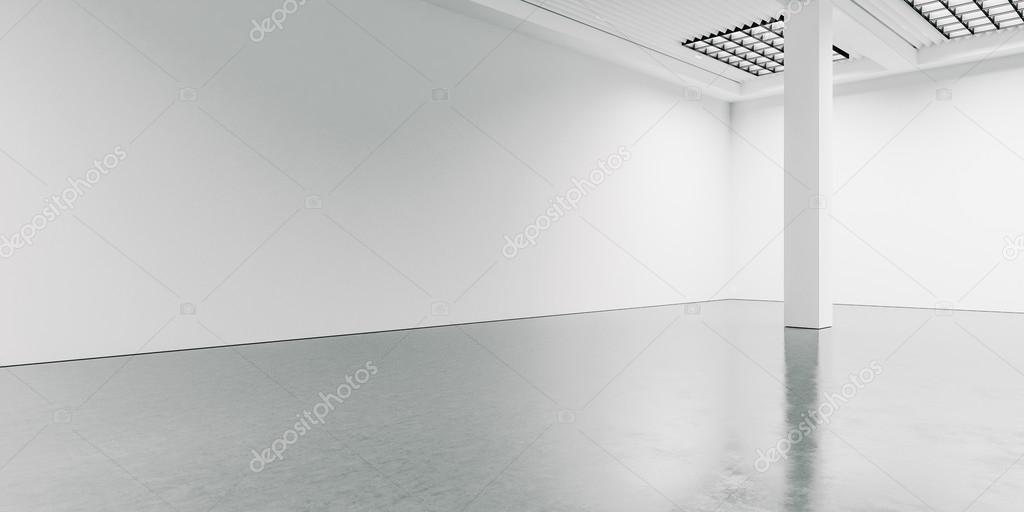 Wide and blank interior with concrete floor. 3d render