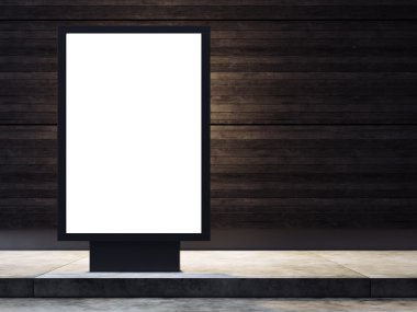 Boş lightbox sokakta. Ahşap duvar arka plan. 3D render